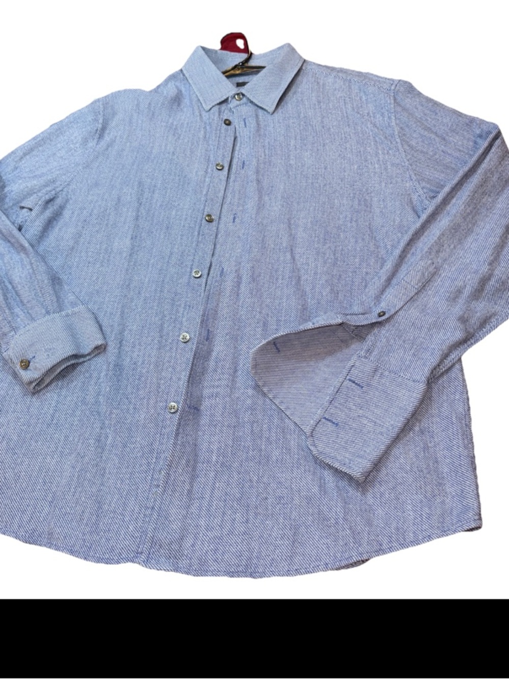 Cezani Blue White Button Dress Shirt Cotton Long Sleeves Men’s 2XL, No Pockets